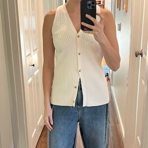 COS Rib Knit V-Neck Sleeveless Vest. S. White